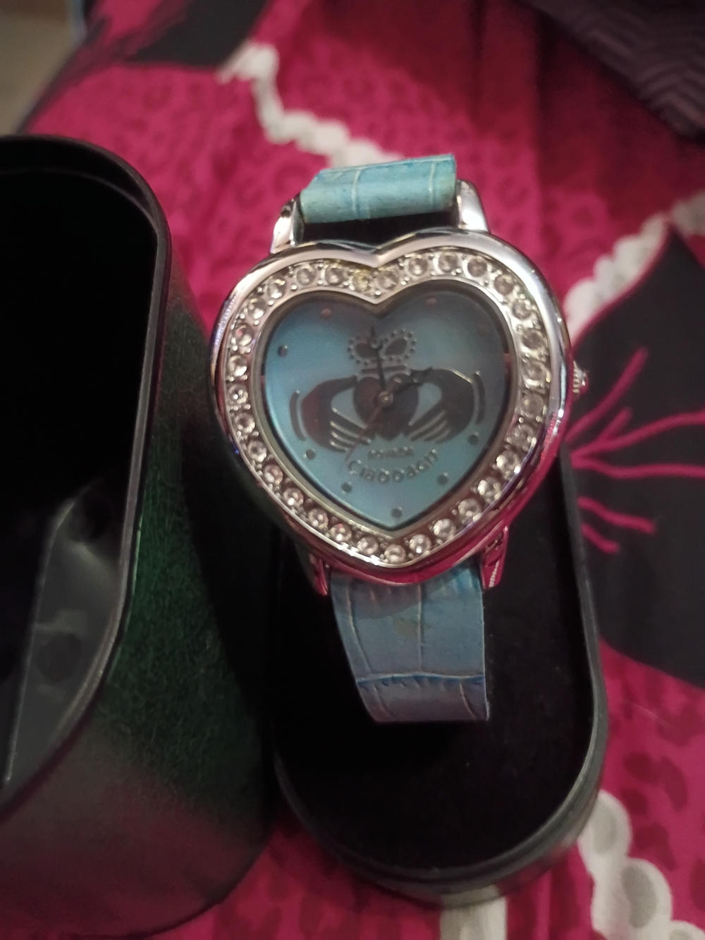 Crystal-Trim Heart-Shaped Blue Women's Watch